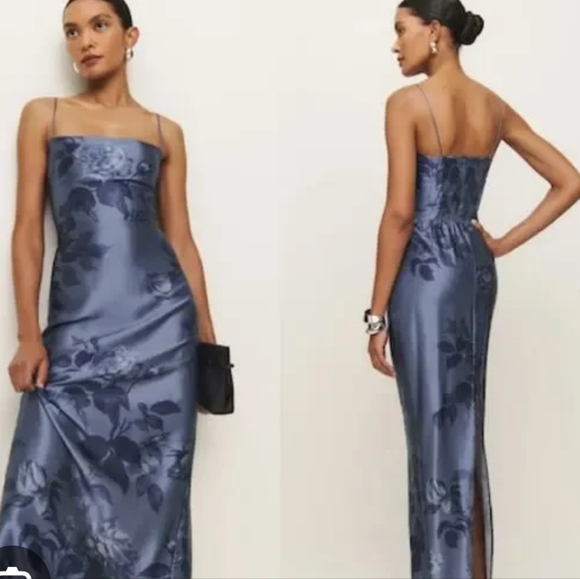 Reformation Frankie Silk Dress In Trieste Border, brand new with tags. Size 0 - Picture 1 of 10